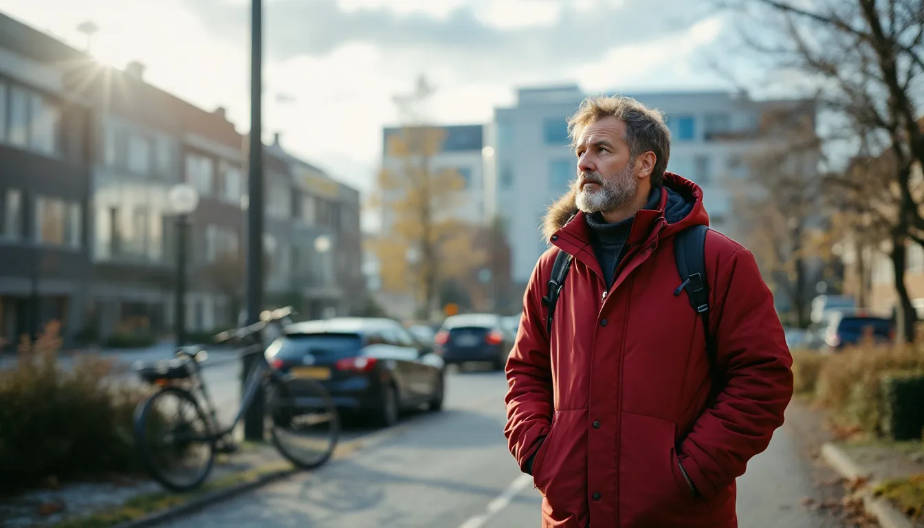 Man som funderar under en promenad