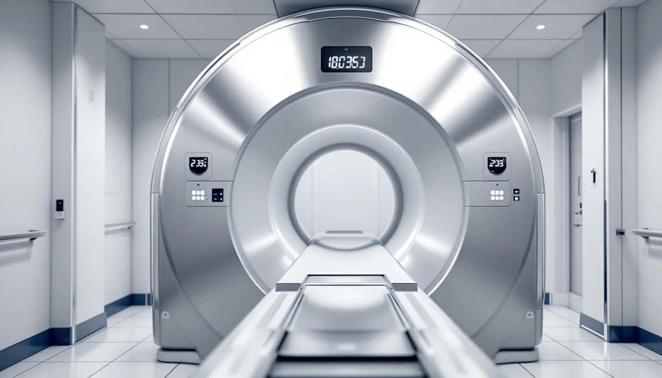 En MRI-maskin står i ett rum, klar att användas för att undersöka ryggen. Den används ofta för att diagnostisera problem som diskbråck eller smärta i ländryggen, vilket kan orsakas av tunga lyft eller andra besvär i kroppen.