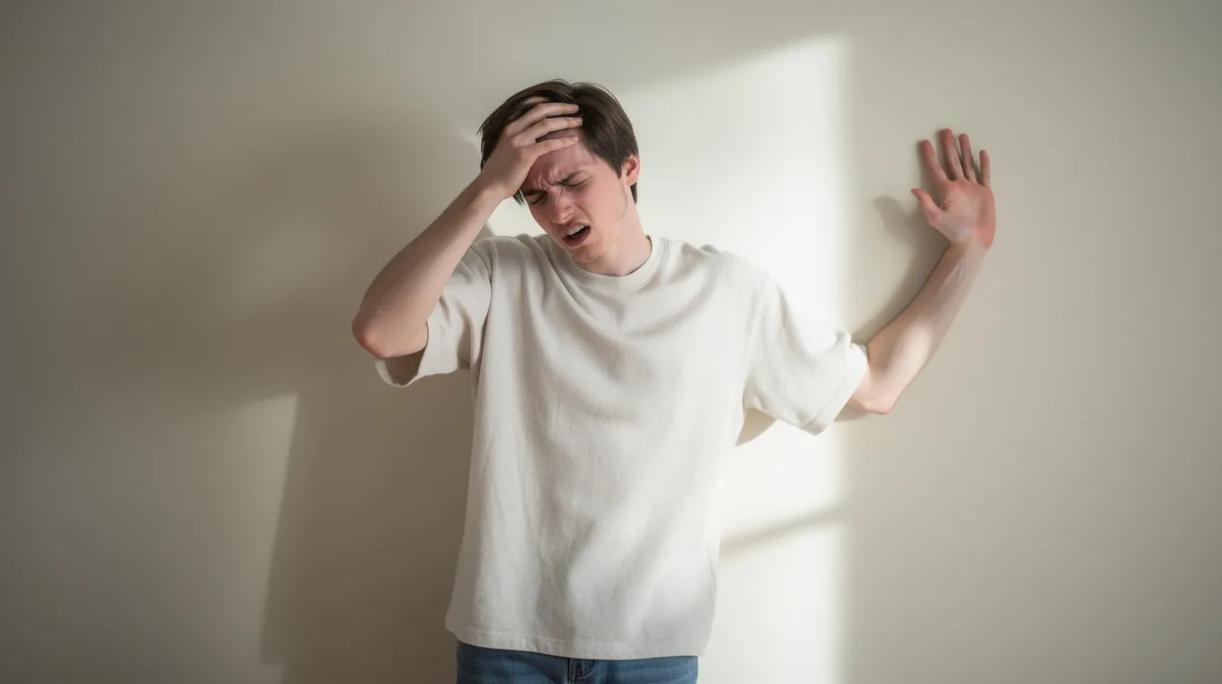 person med yrsel och huvudvärk