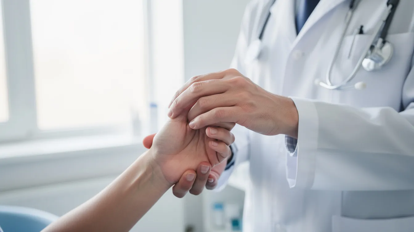 Läkare som undersöker fingrar och hand